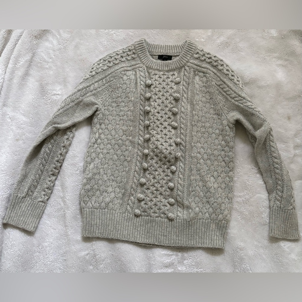 J. Crew Women's Pom-Pom Cable Knit Sweater - Light Gray